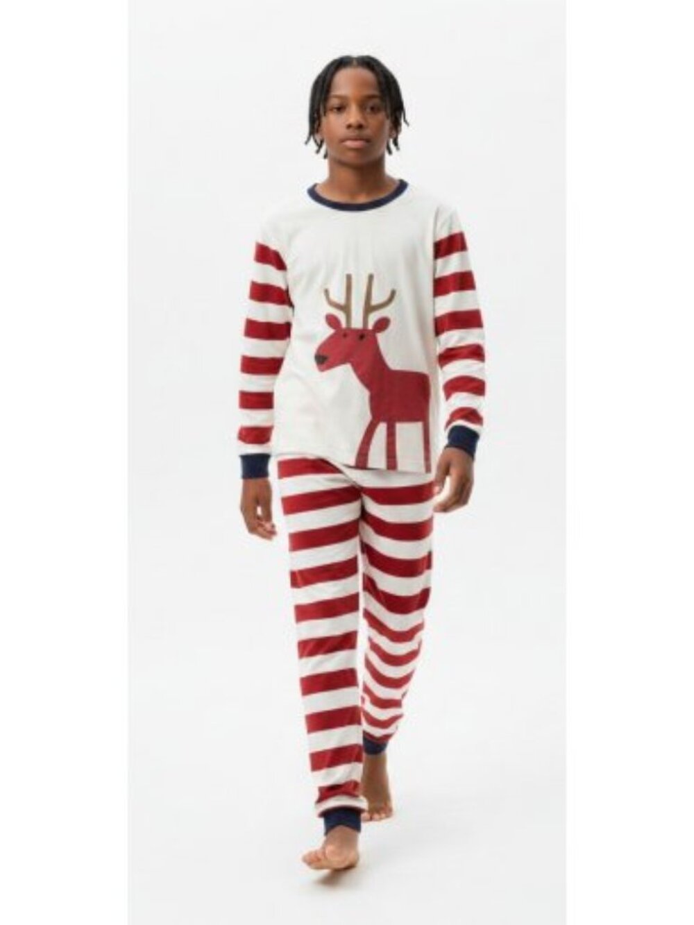 HANNA ANDERSSON Red Striped Reindeer Organic Cotton Pajamas 150 Size 12